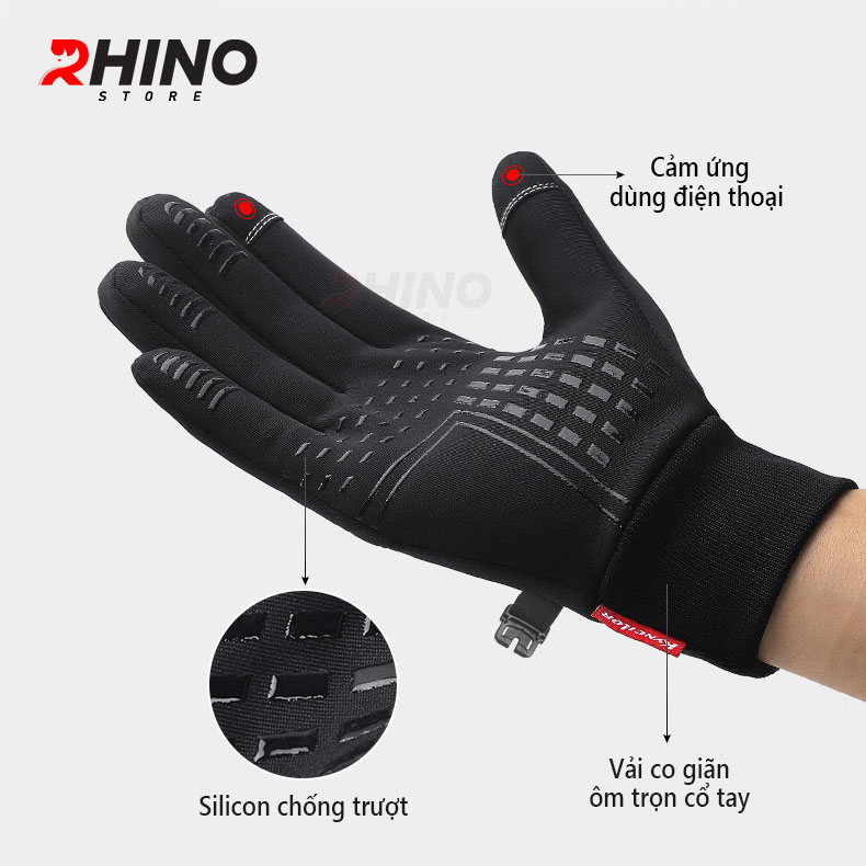 Găng tay giữ ấm mùa đông chống gió, kháng nước mưa Rhino G101 Bao tay thể thao cảm ứng điện thoại đi xe máy, xe đạp lót nỉ cho nam nữ, bảo hộ đi phượt