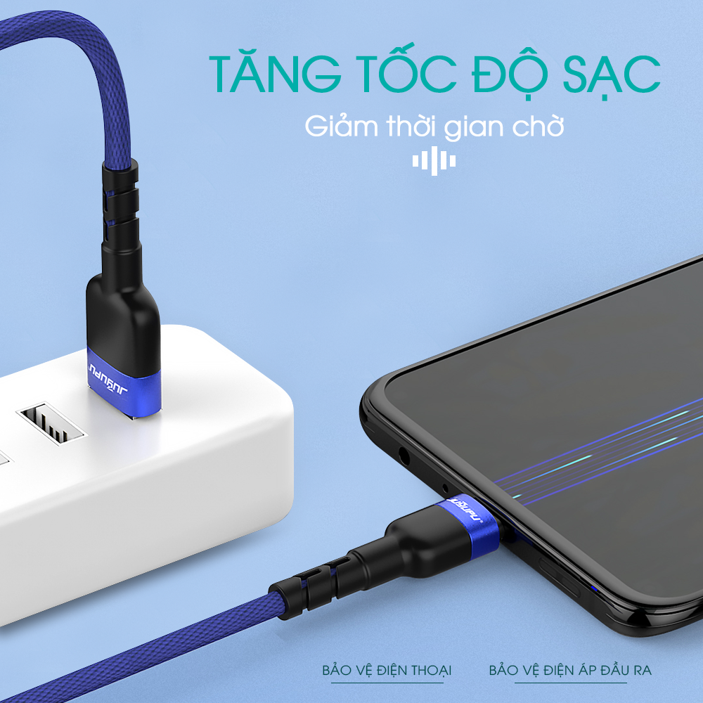 Dây sạc JUYUPU TS29 sạc nhanh 5A bọc dù cao cấp dài 2m cáp sạc iPhone Micro Type C sạc điện thoại Samsung OPPO Vivo HUAWEI XIAOMi - HÀNG CHÍNH HÃNG