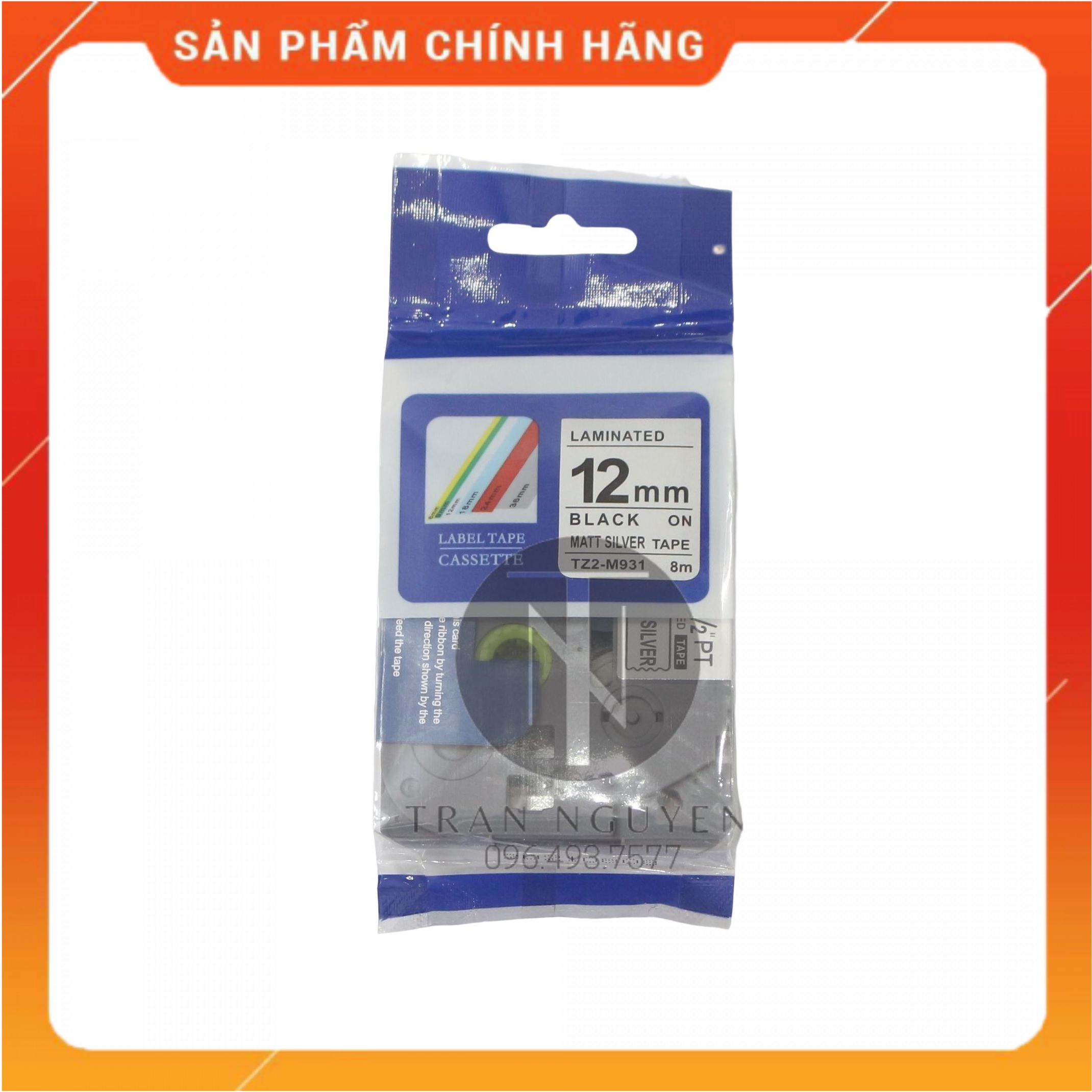 Nhãn In đa lớp Tz2-m931 - Đen nền bạc 12mm x 8m - Hàng nhập khẩu