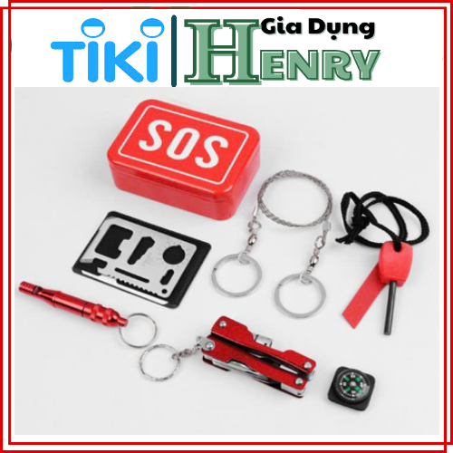 Bộ Dụng Cụ Sinh Tồn SOS 6 Món Gồm Kìm Đa Năng Dây Cưa Còi La Bàn Đánh Lửa Thép Đa Năng - Henrysa