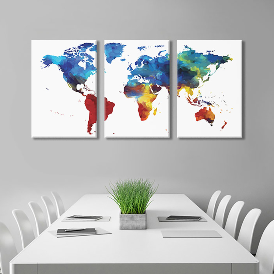 Bộ 3 Tranh Canvas World Map - W94