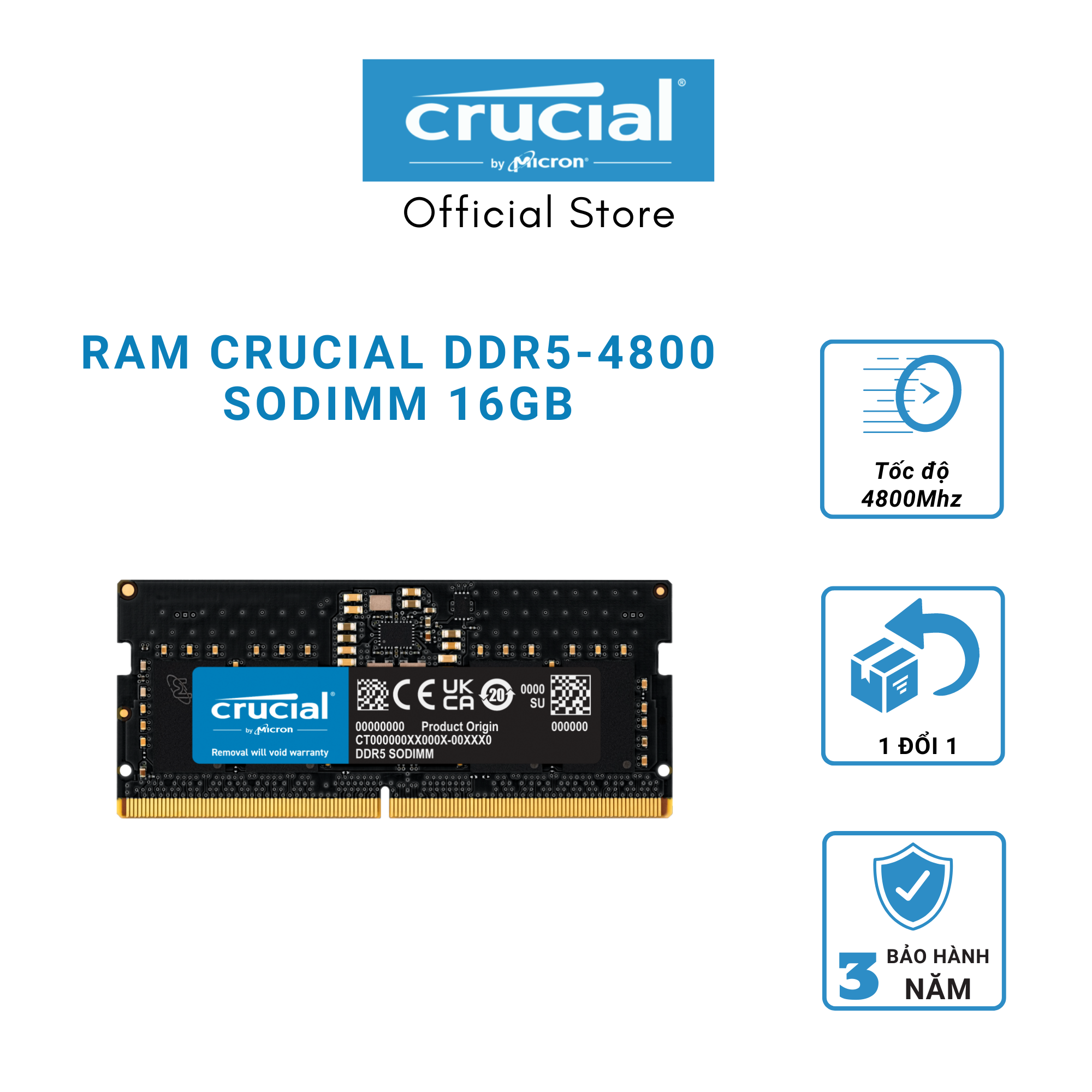 Ram Laptop Crucial DDR5 16GB Bus 4800 – CT16G48C40S5 - Hàng chính hãng