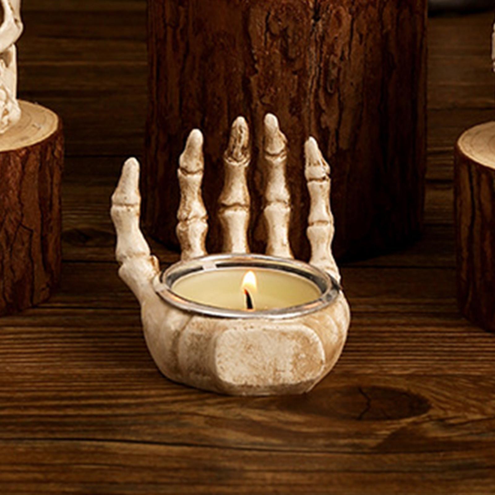 Halloween Skulls Candle Holder Candle Stand Human Skeleton Pillar Candle Holder for Haunted House Spooky Bar Holiday Table Centerpiece Party