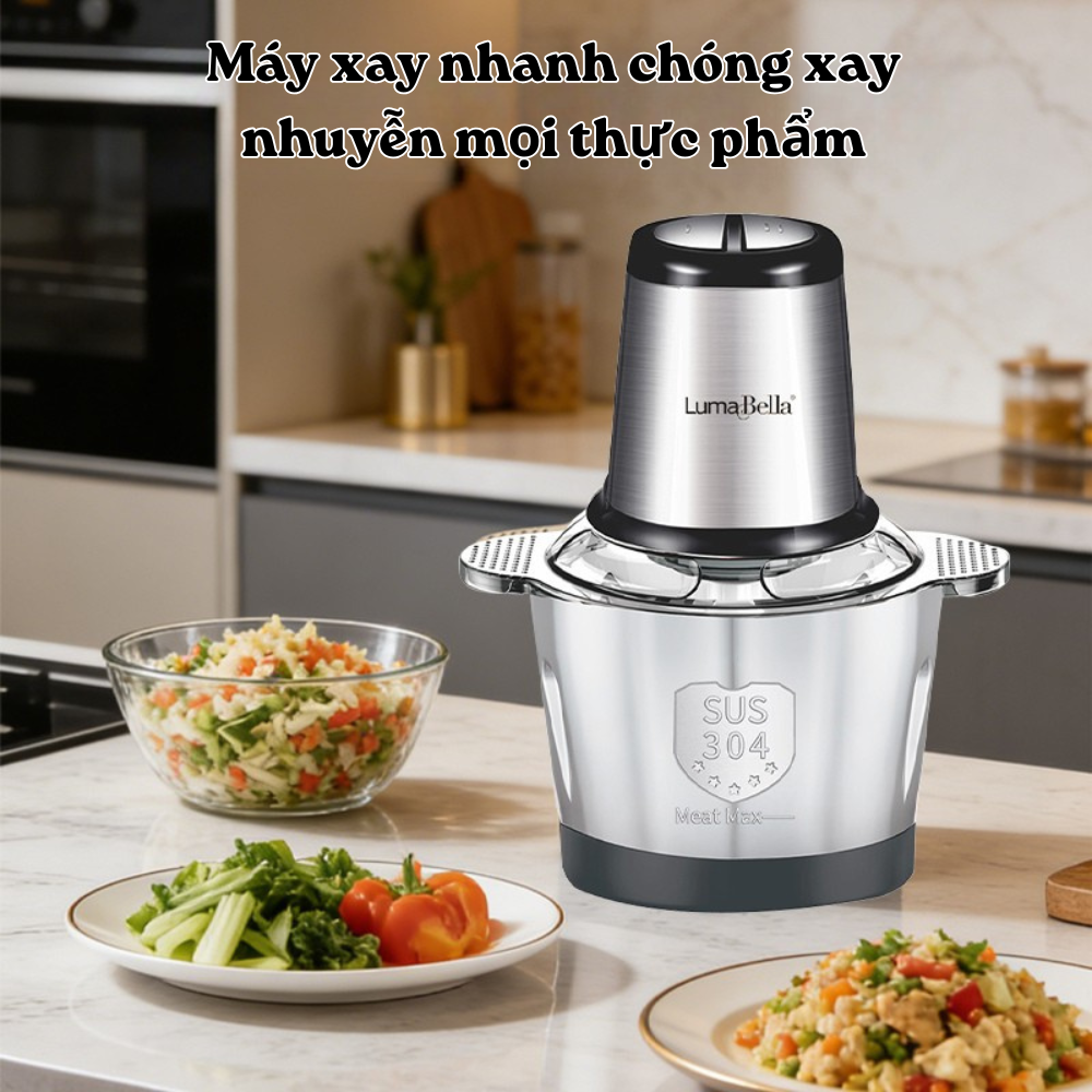Máy xay thịt cối INOX304 Lumabella LB-56002 dung tích lớn 3L, công suất cao 800W, 4 lưỡi đa năng xay nhuyễn thịt cá nhanh chóng - DELIYA - HÀNG CHÍNH HÃNG