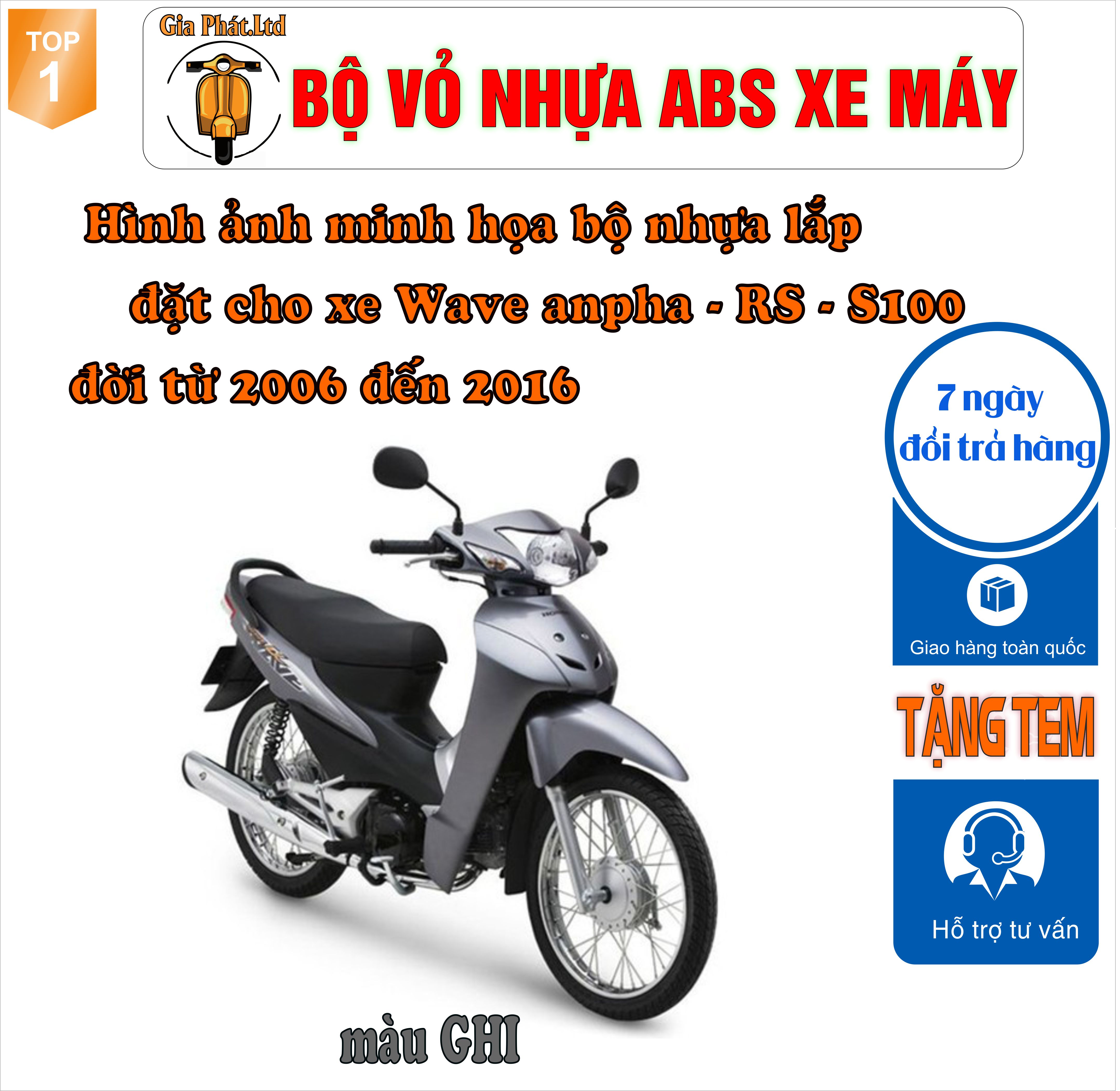 Dàn áo màu GHI gắn xe Wave RS - wave alpha - wave s100, nhựa ABS nguyên sinh _TKB_ 663