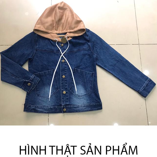 Áo khoác jean nữ phối nón màu 