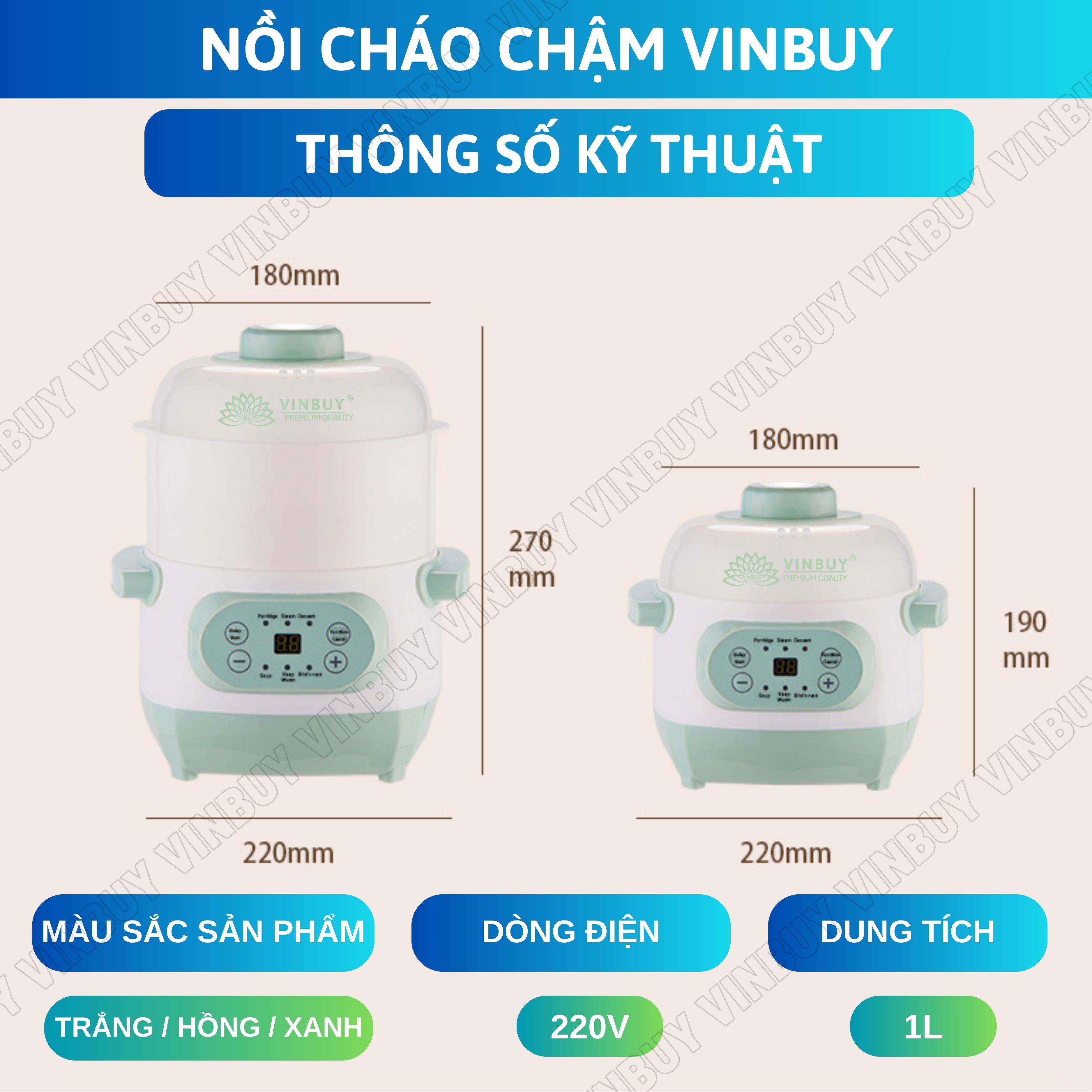 Nồi nấu chậm VINBUY, nồi hầm cháo cho bé, nồi chưng yến, nồi tiềm thuốc bắc, nồi nấu chậm, dung tích 1 lít, công suất 200w - Hàng chính hãng