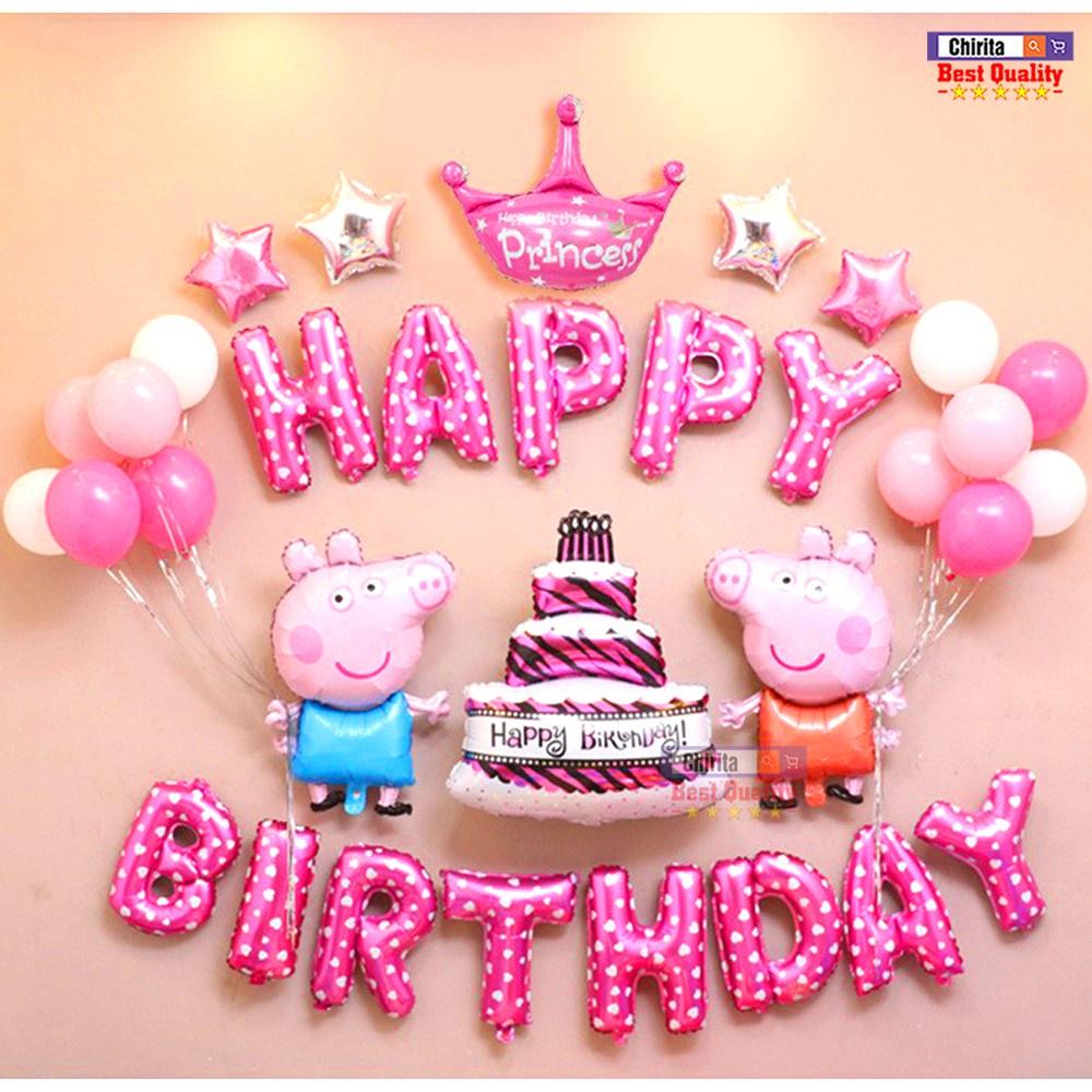Bong bóng siêu đẹp, chữ HAPPY BIRTHDAY trang trí tiệc và sinh nhật cho bé, có dụng cụ thổi đi kèm