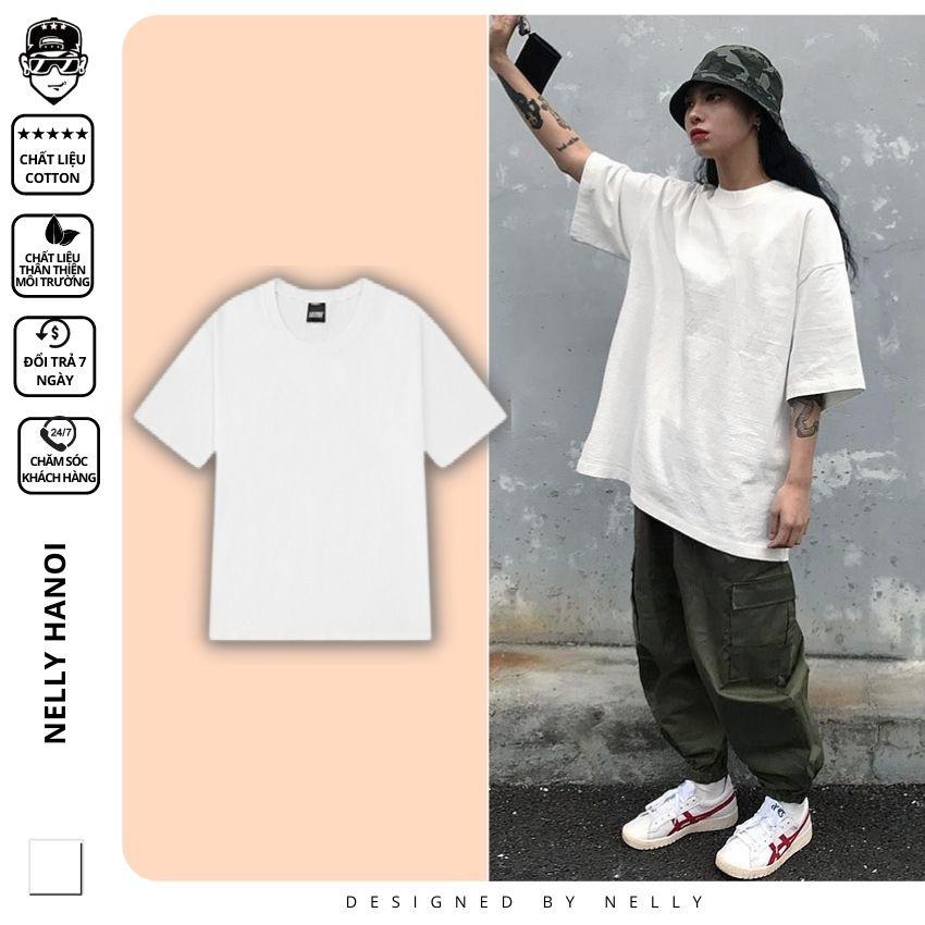 Áo thun tay lỡ NELLY phông Unisex nam nữ oversize form rộng trắng trơn