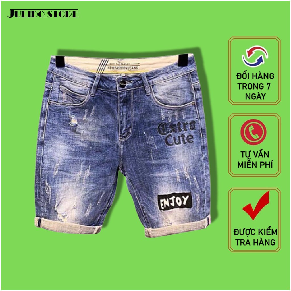 Quần short jean nam co dãn kiểu dáng trẻ trung đơn giản thêu họa tiết Julido thời trang hàn quốc THU16