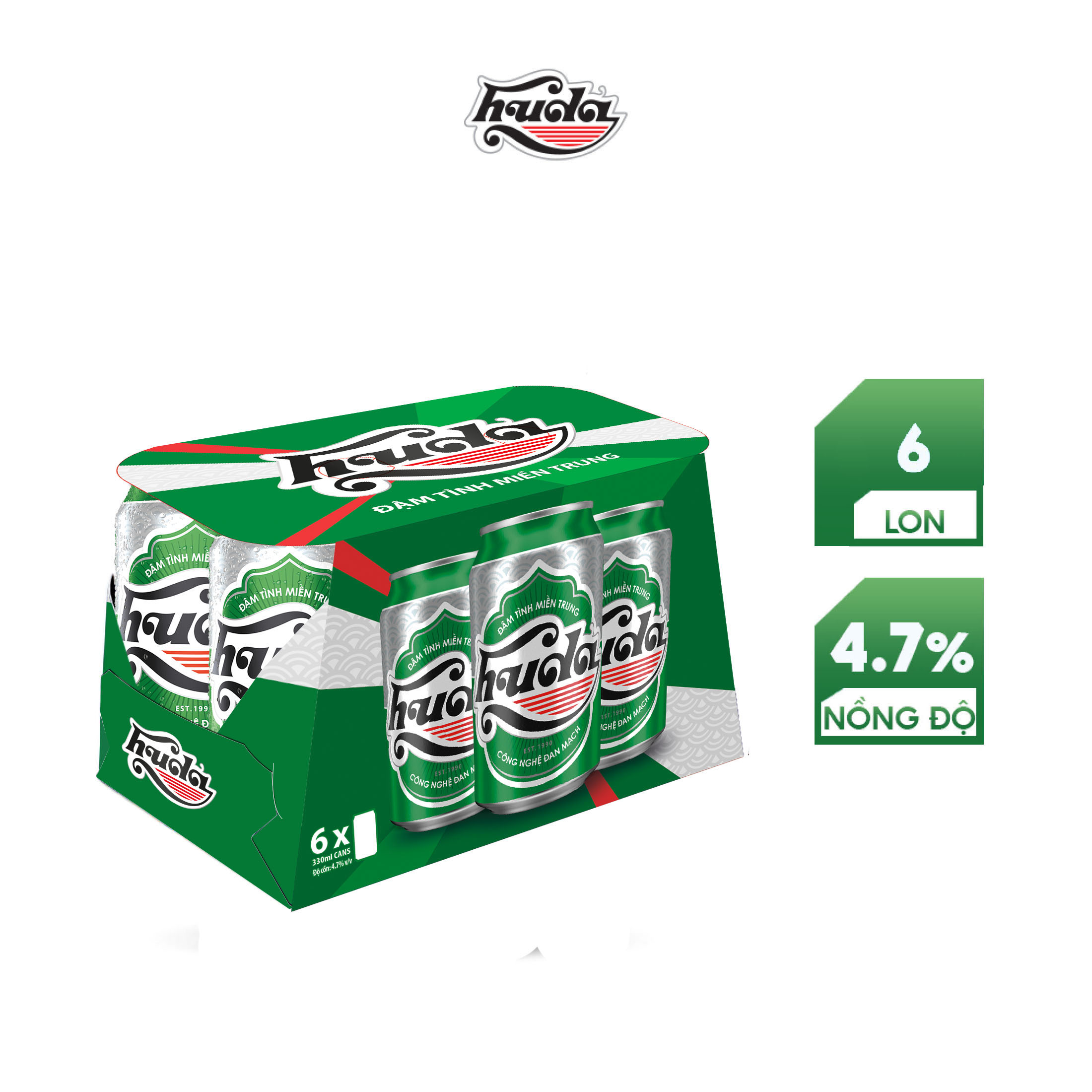 Lốc 6 lon bia Huda 330ml