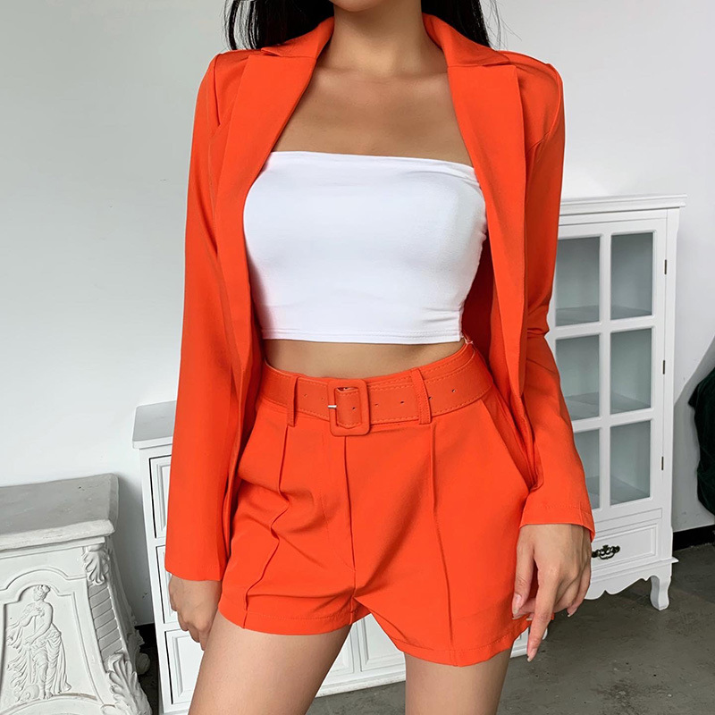 [CÓ SẴN] Set 2 món Áo khoác Blazer Vest trơn và quần short kèm thắt lưng thanh lịch thời trang cho Nữ