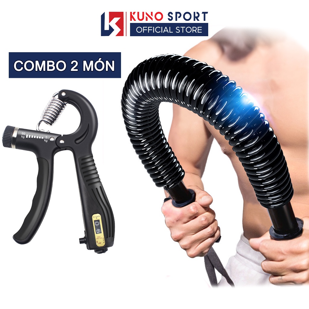 Combo 2 Dụng Cụ Tập Gym Kìm Bóp Tập Cơ Tay Lực Từ 5 Đến 60KG Tùy Chỉnh Có Bộ Đếm Số  Và Gậy Bẻ Tập Tay Power Twister Lực Bẻ Từ 20 Đến 60KG