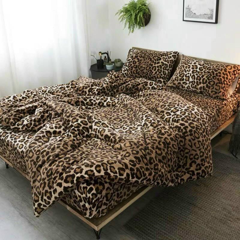 Bộ chăn ga gối Cotton poly M2T bedding Báo đốm, vỏ chăn mền, drap giường và 2 vỏ gối