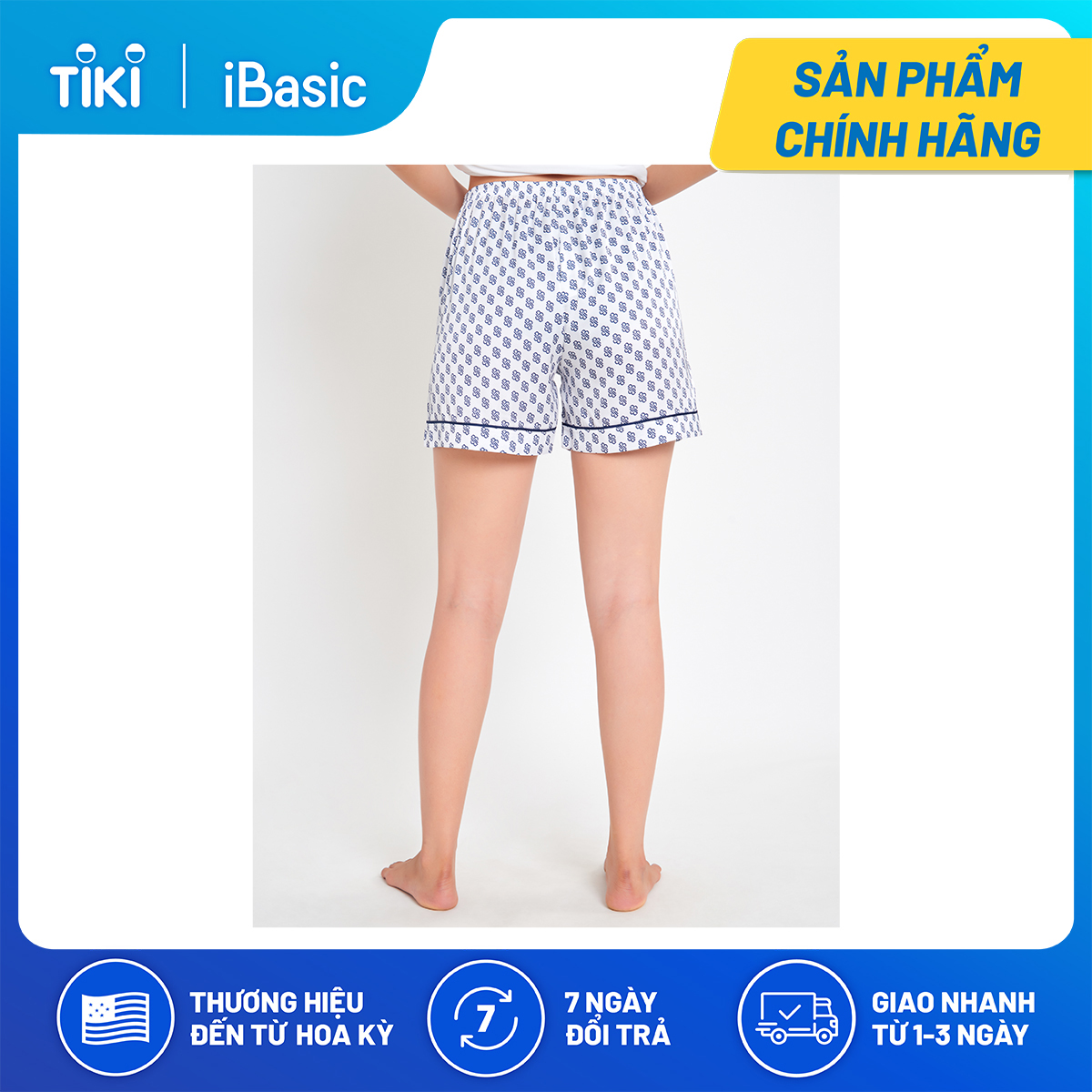 Quần đùi pyjama nữ ngắn lụa Satin hoạ tiết icon iBasic HOMW028B