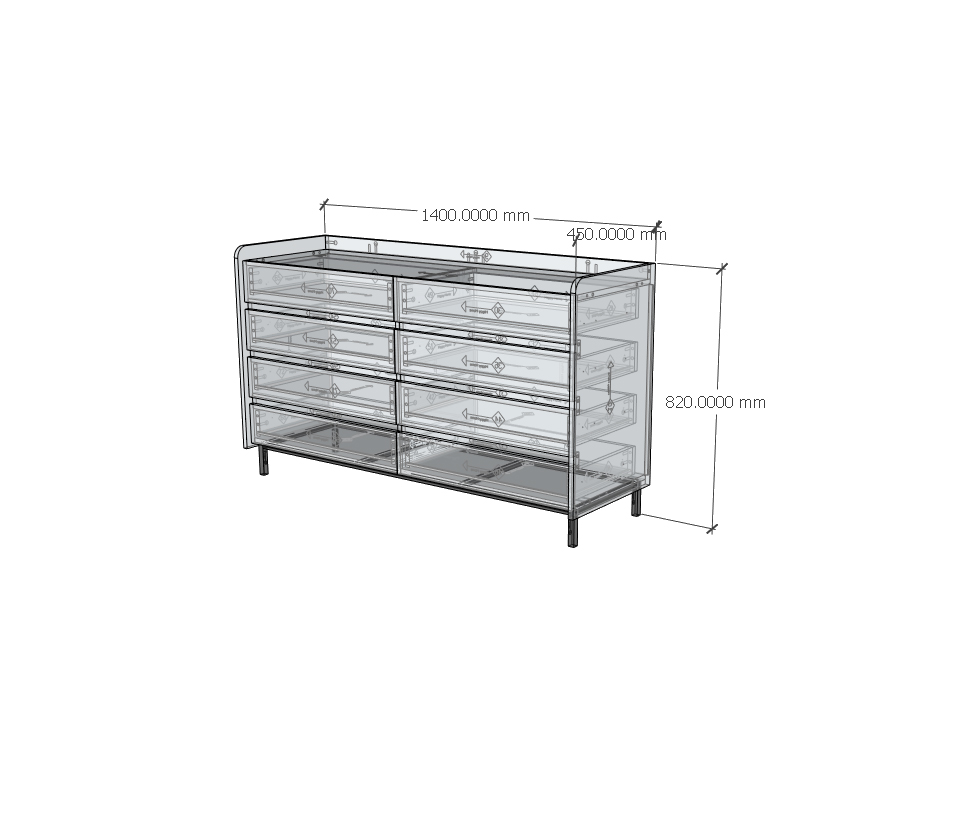 LAVIA, Tủ lưu trữ 8 ngăn kéo - Chân sắt, 140cm x 45cm x 82cm , THK_156