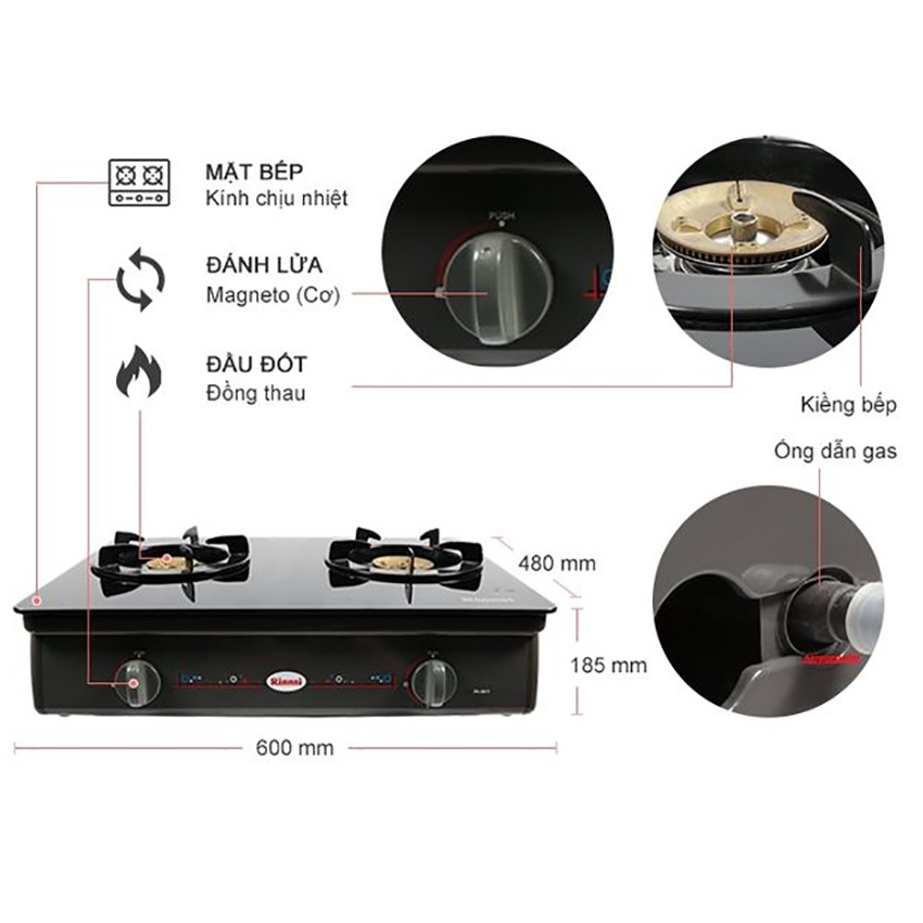 Bếp gas 7 tấc Rinnai RV-8711 , Chén đồng có đầu hâm tiết kiệm gas - Hàng chính hãng