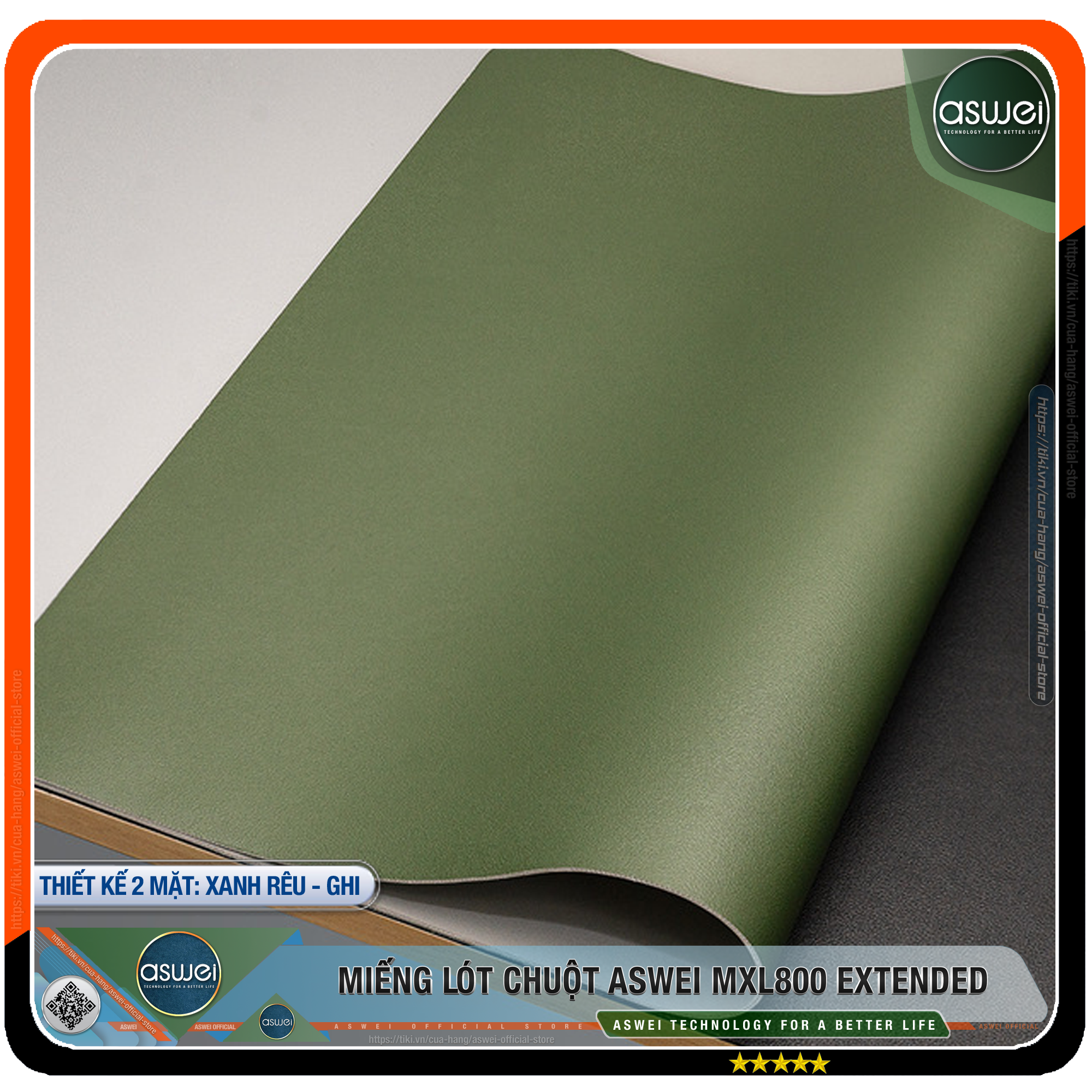 Lót Chuột ASWEI - Pad Chuột MXL800 Extended 80x40 - Miếng Lót Chuột Sử Dụng 2 Mặt Tiện Lợi - Chất Liệu Da Pu Cao Cấp - Tấm Lót Chuột Chống Nhăn, Không Thấm Nước - Hàng Chính Hãng