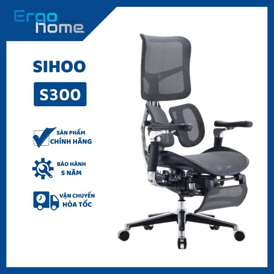 Ghế xoay văn phòng ergonomic Sihoo AU (Sihoo Doro S300) Công thái học BH 5 Năm, thiết kế hiện đại, êm ái - ERGOHOME