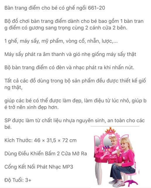 Bàn trang điểm đồ chơi cho bé cao gần 1m (video thật shop quay)