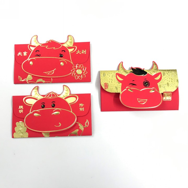 Set 3 bao lì xì con trâu 3D cute nhũ vàng (Mẫu 1), dùng để đựng thiệp chúc, tiền lì xì, mừng tuổi dễ thương và ý nghĩa - TMT Collection.com - SP005139