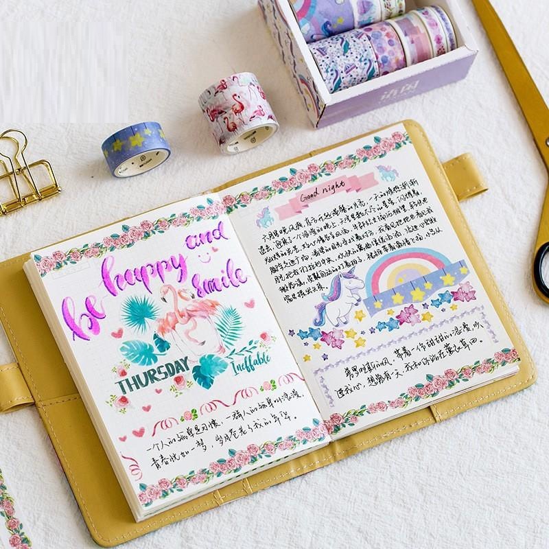 Bộ 10 Băng Keo Giấy Washi Tape Trang Trí Sổ Lưu Niệm, Lưu Bút, Nhật Ký Dễ Thương, Sáng Tạo Handmade DIY