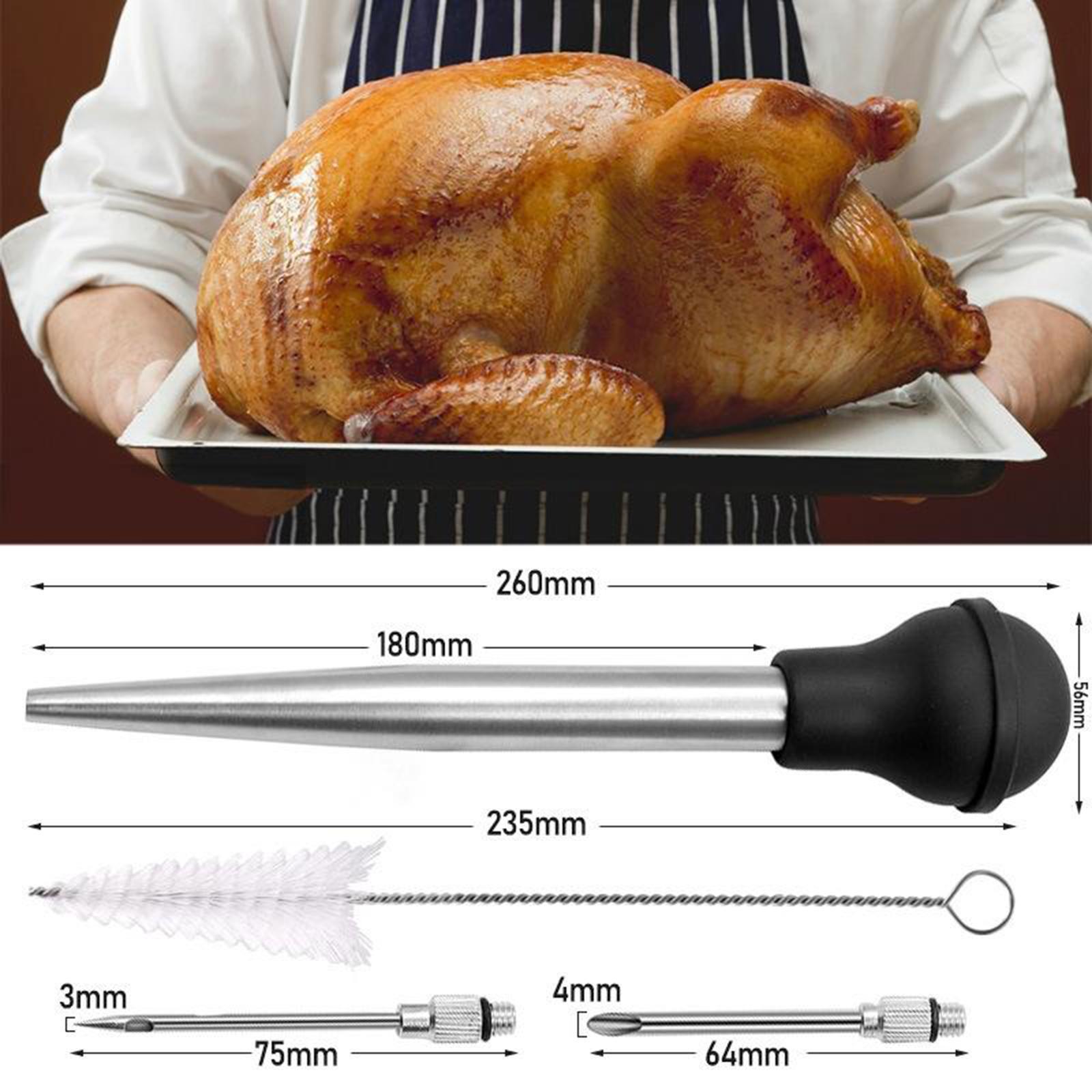 Stainless Turkey Baster Injector Needle Silicone Bulb for Basting Kitchen black