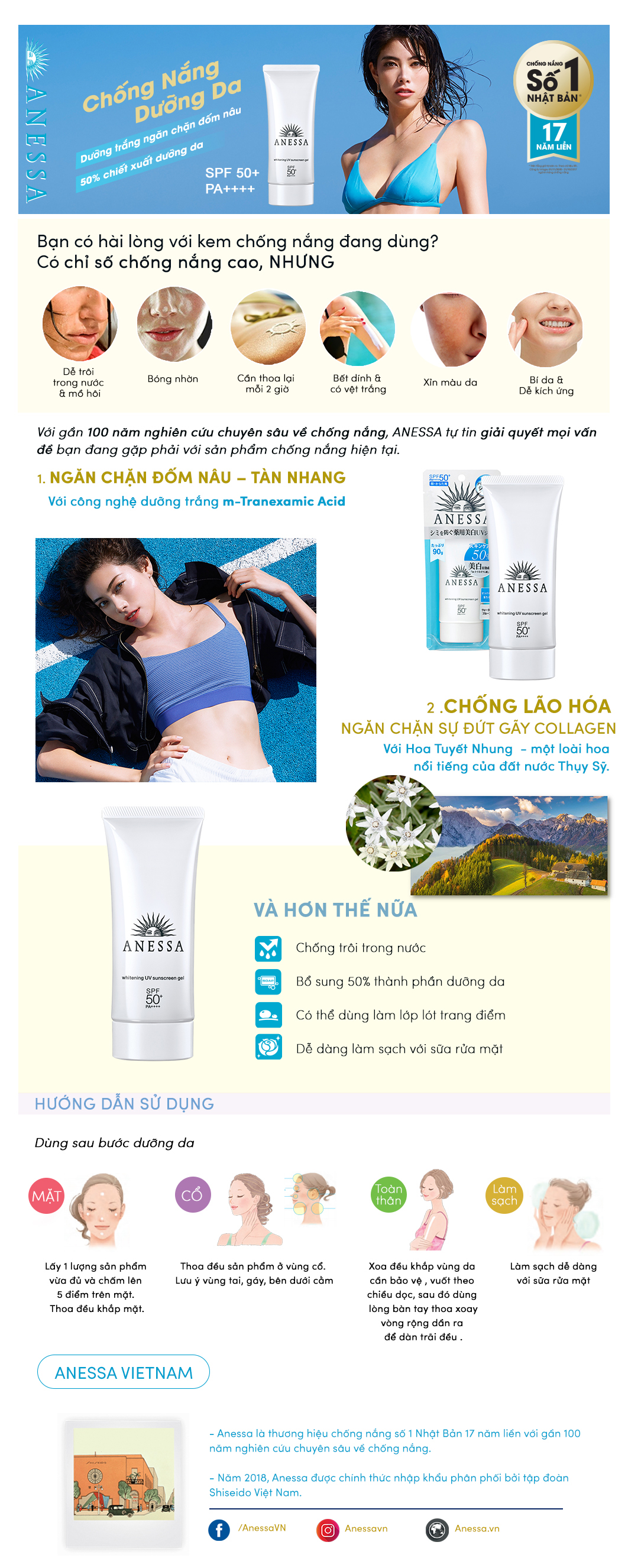 Kem chống nắng dưỡng trắng Anessa Whitening UV Sunscreen Gel Spf 50+ Pa++++ (90g)