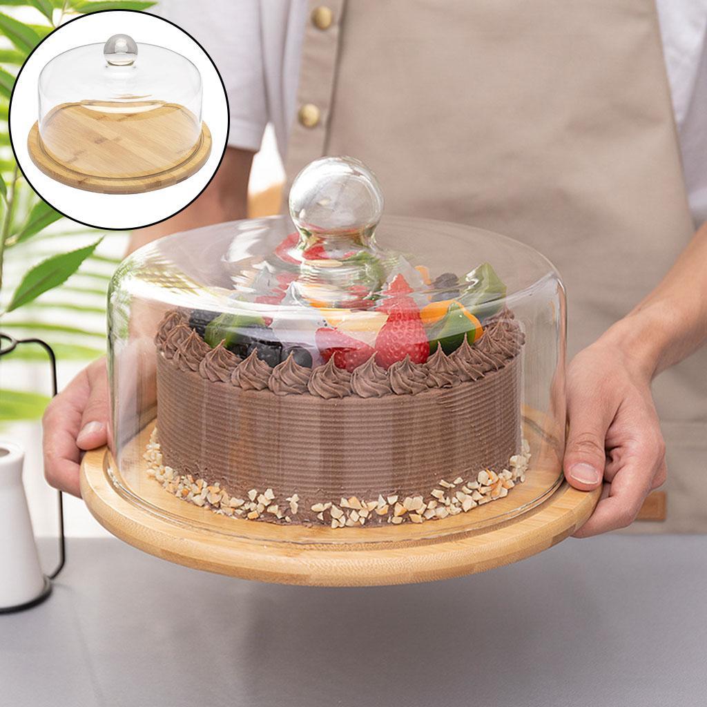 Round Glass Cover Serving Tray Multi-Purpose use Wooden Dessert Storage Appetizer Plate for Household Kitchen Festive Party Dinnerware Decoration