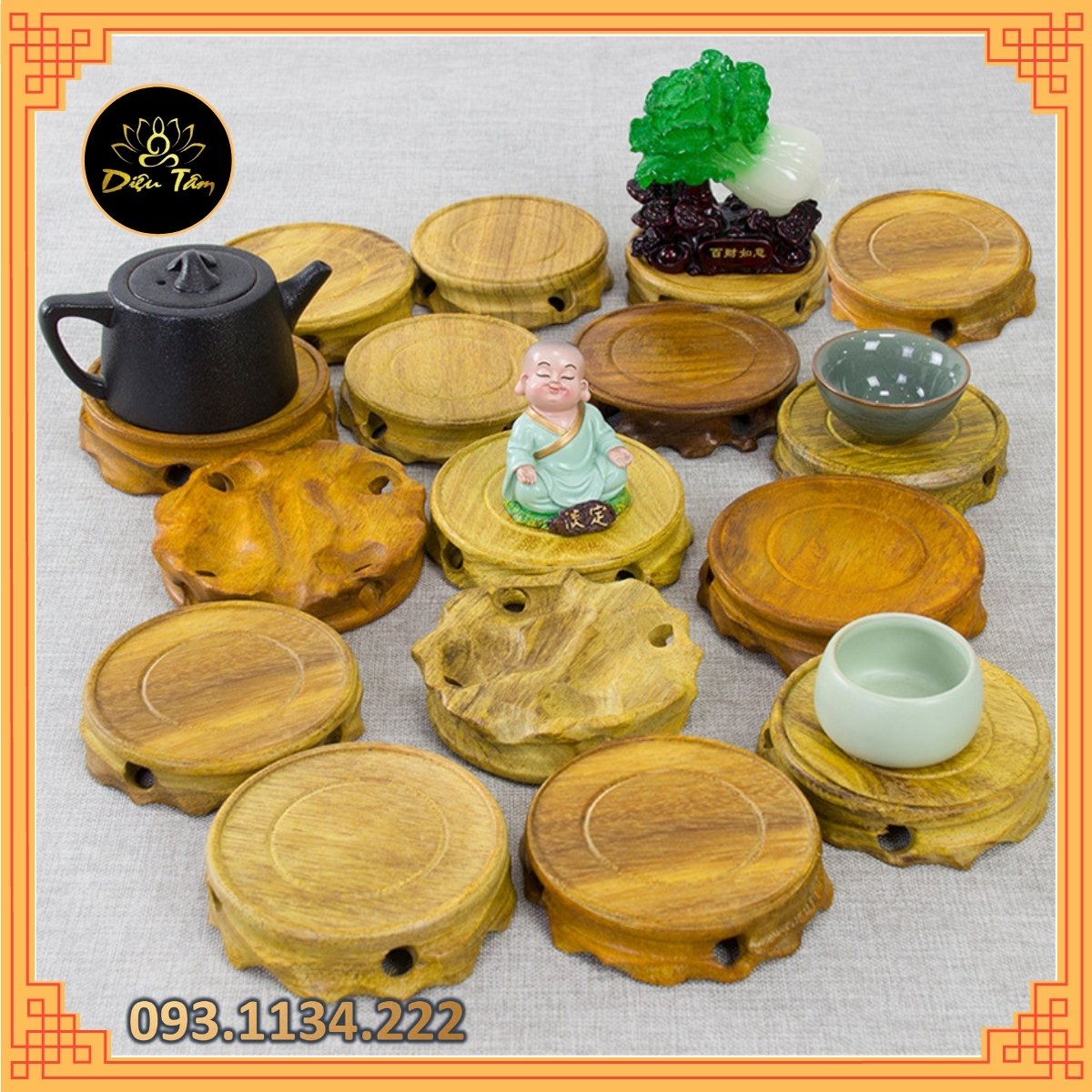Đế tròn bằng gỗ đặc, giá đỡ bằng gỗ gụ kê ấm trà, bình hoa, chậu hoa, lư xông trầm trang trí nội thất