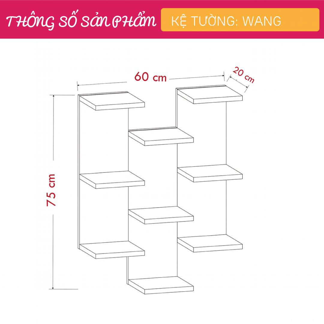 Giá sách treo tường gỗ công nghiệp SMLIFE Wang