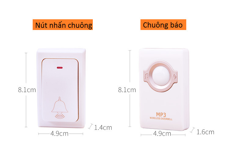 Chuông cửa không dây MR-868 (nhấn nhẹ nhàng, phạm vi hoạt động lớn, không sử dụng pin)