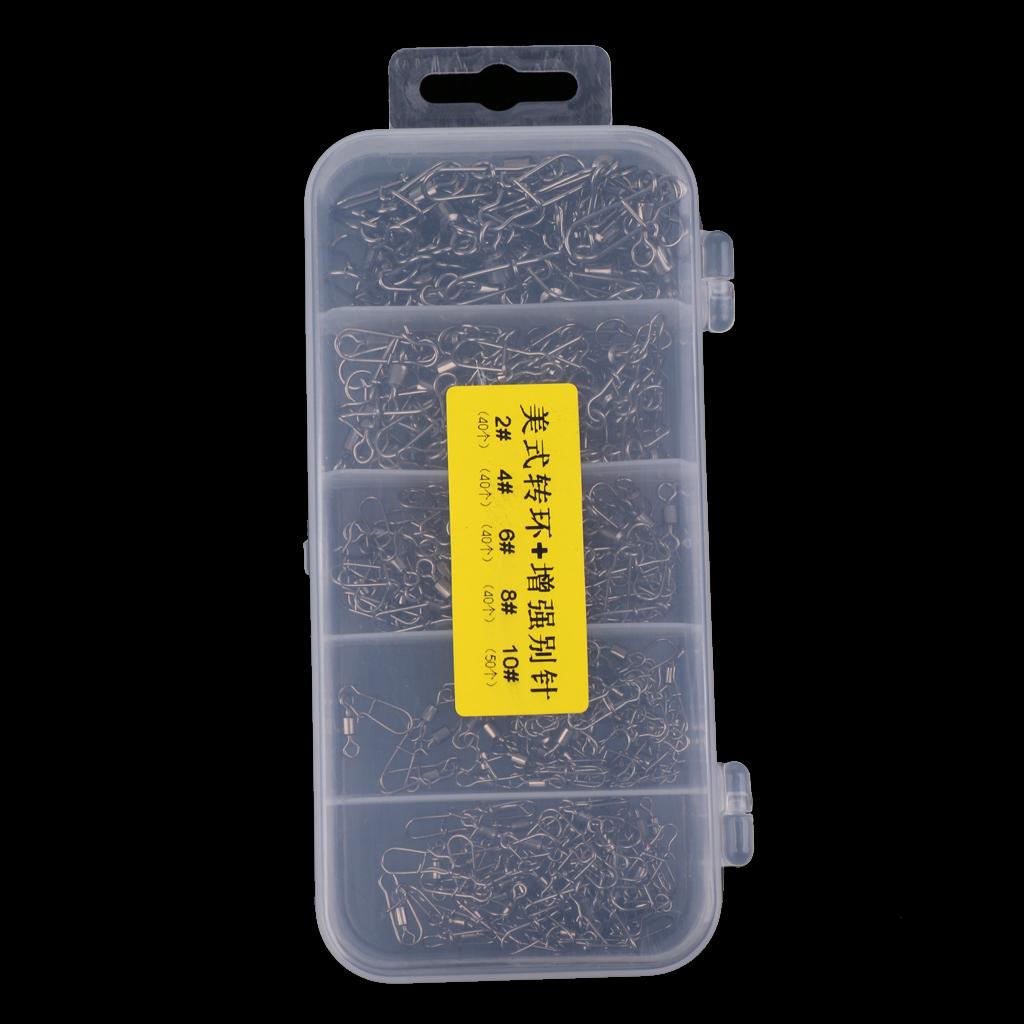 210Pcs/Box Fishing Swivels with Snaps Rolling Swivel Connector Hooked Snaps