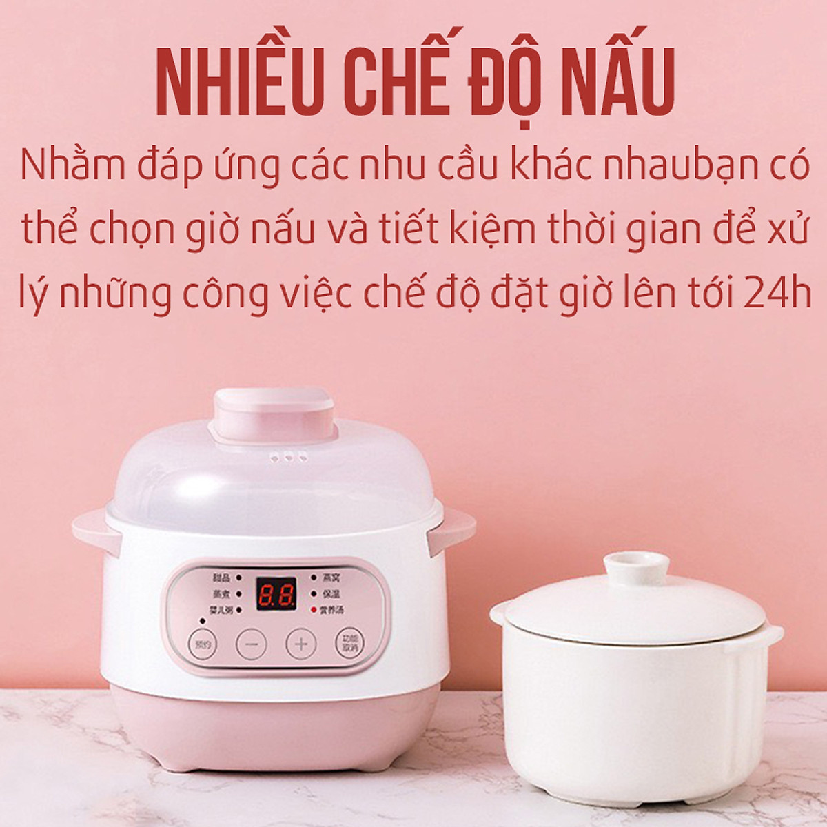 Nồi Nấu Cháo Chậm, Nồi Hầm Điện Cách Thủy, Nấu Cháo, Chưng Yến, Hầm Xương, Nấu Canh Cho Gia Đình - Dung Tích 1L - Hàng Nhập Khẩu