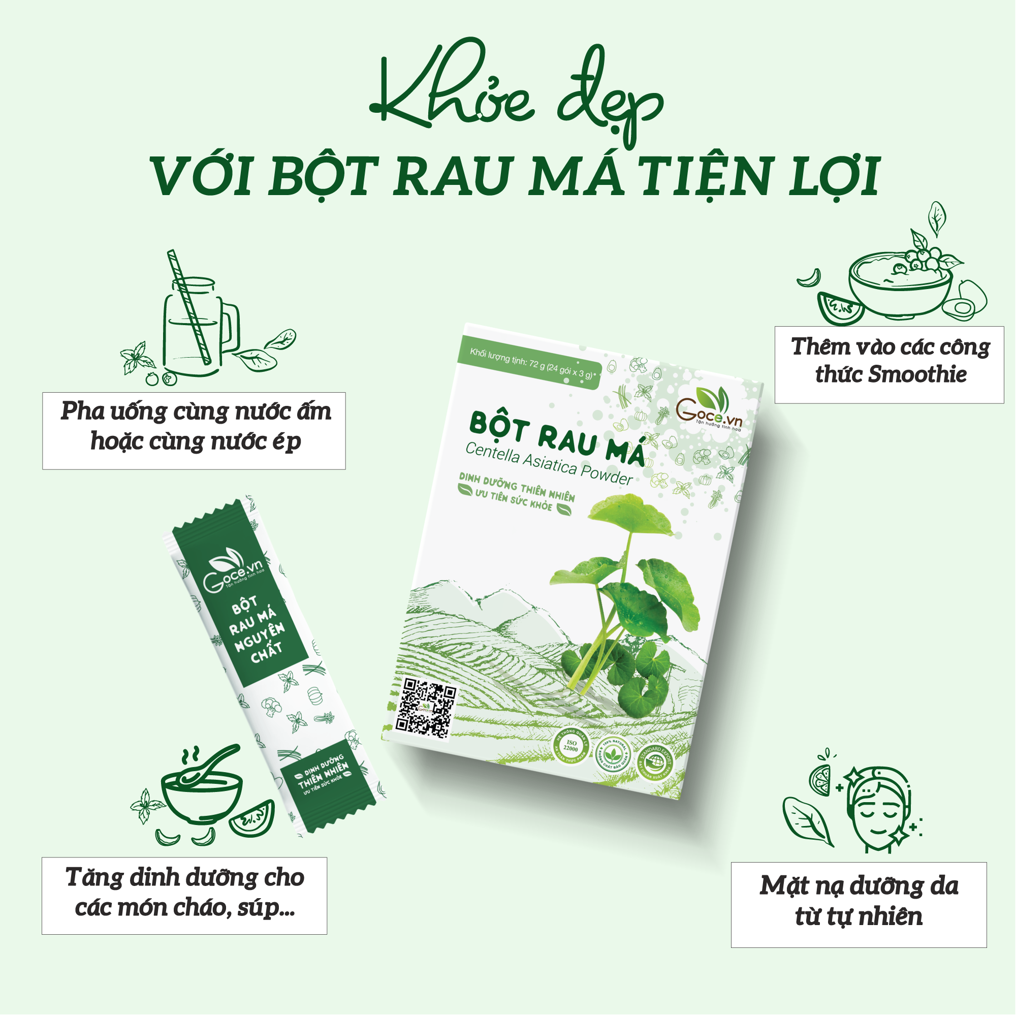 Bột rau má nguyên chất Goce - 72g (24 gói x 3g)