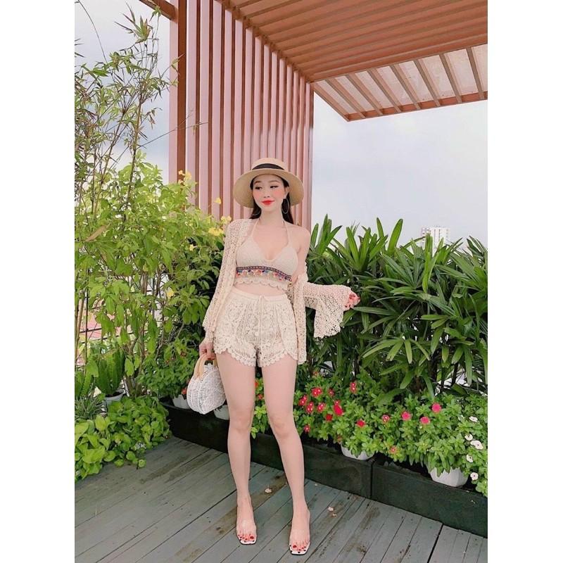 set 3 món ren đi biển, bikini 3 món siêu xinh chuẩn hàng quảng châu-C