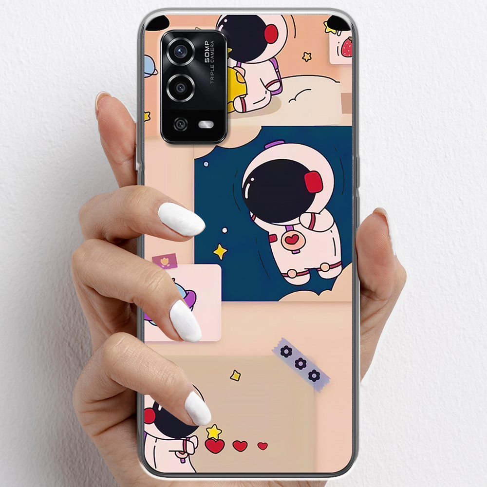 Ốp lưng cho Oppo A55, Oppo A95 nhựa TPU mẫu Phi hành gia nền cam