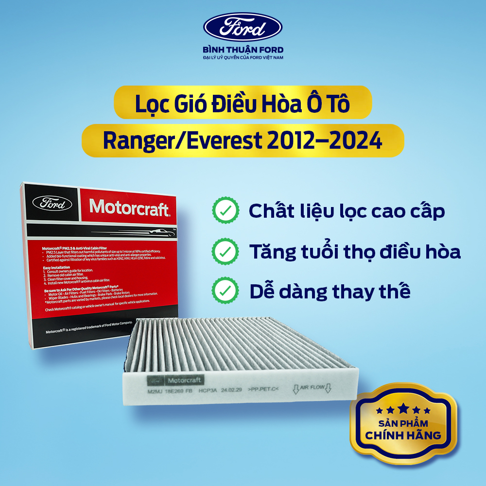 [COMBO GIÁ HỜI] Nước Làm Mát Ô Tô Chính Hãng Motorcraft 4L, Màu Vàng + Lọc gió điều hòa ô tô | Motorraft Chính Hãng