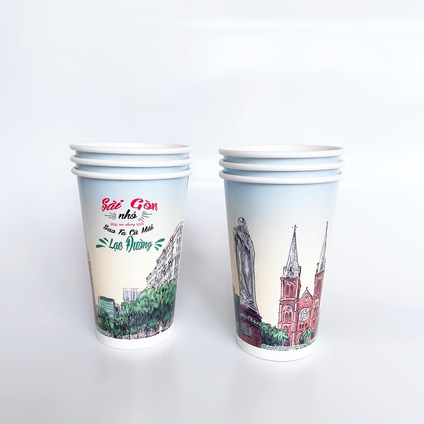 Ly giấy 22oz~649ml - Lốc 50 ly giấy có in họa tiết