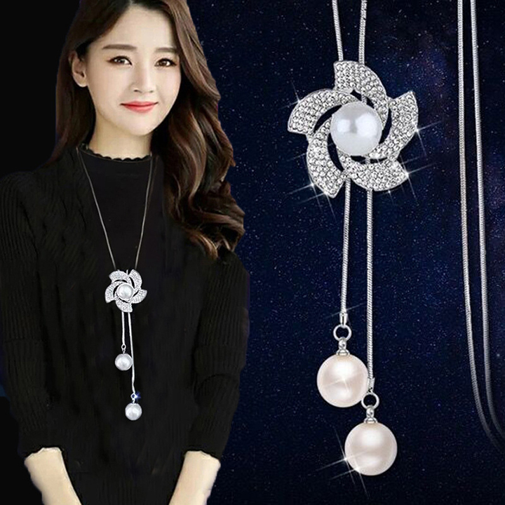 Dây chuyền nữ phong cách Hàn Quốc rớt bông hoa 5 cánh kiểu dài siêu đẹp, hợp thời trang, mang phong cách, dễ phối đồ