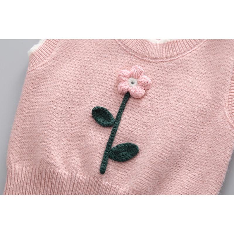 [10T:H22] Set 3 món áo sơ mi thêu hoa + áo gile len và quần jean cao cấp cho bé gái
