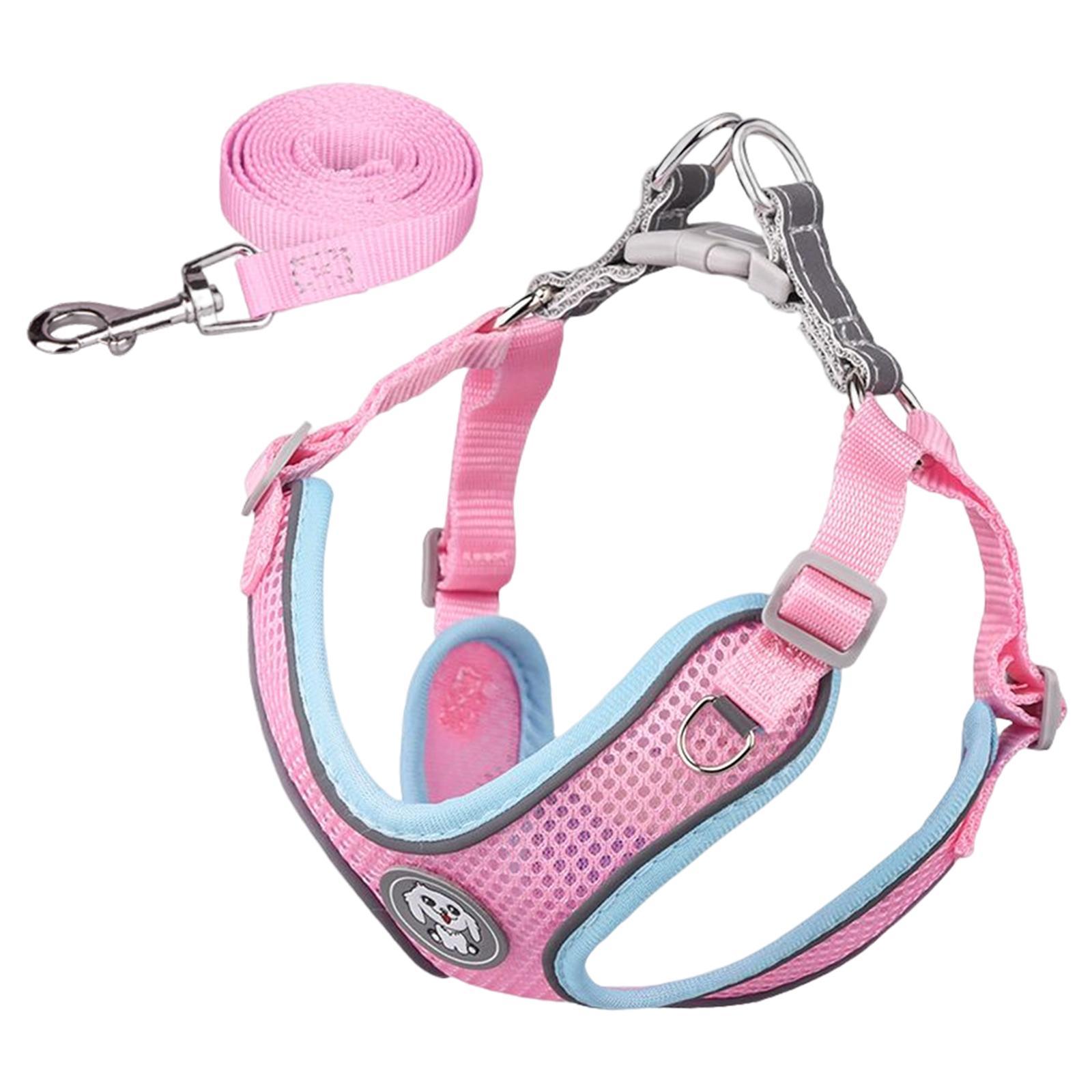 Dog Harness and Leash Set Padded Mesh Vest for Training Walking S Pink