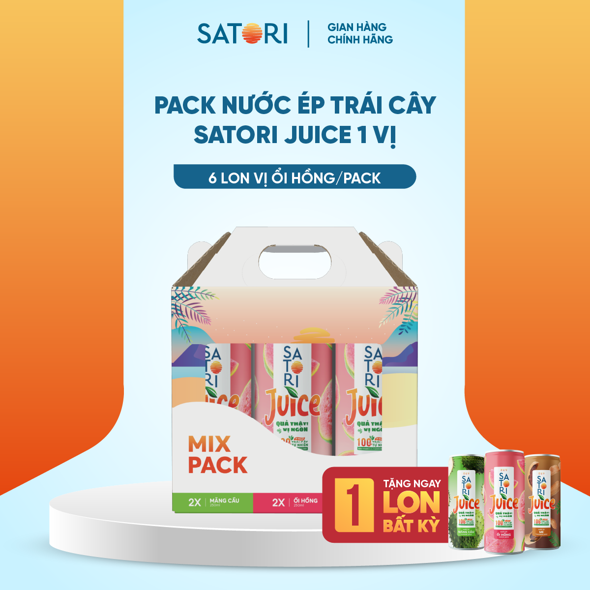 Pack 1 vị nước ép trái cây Ổi Hồng Satori Juice 250ml + Tặng 1 lon nước ép trái cây Satori Juice bất kỳ