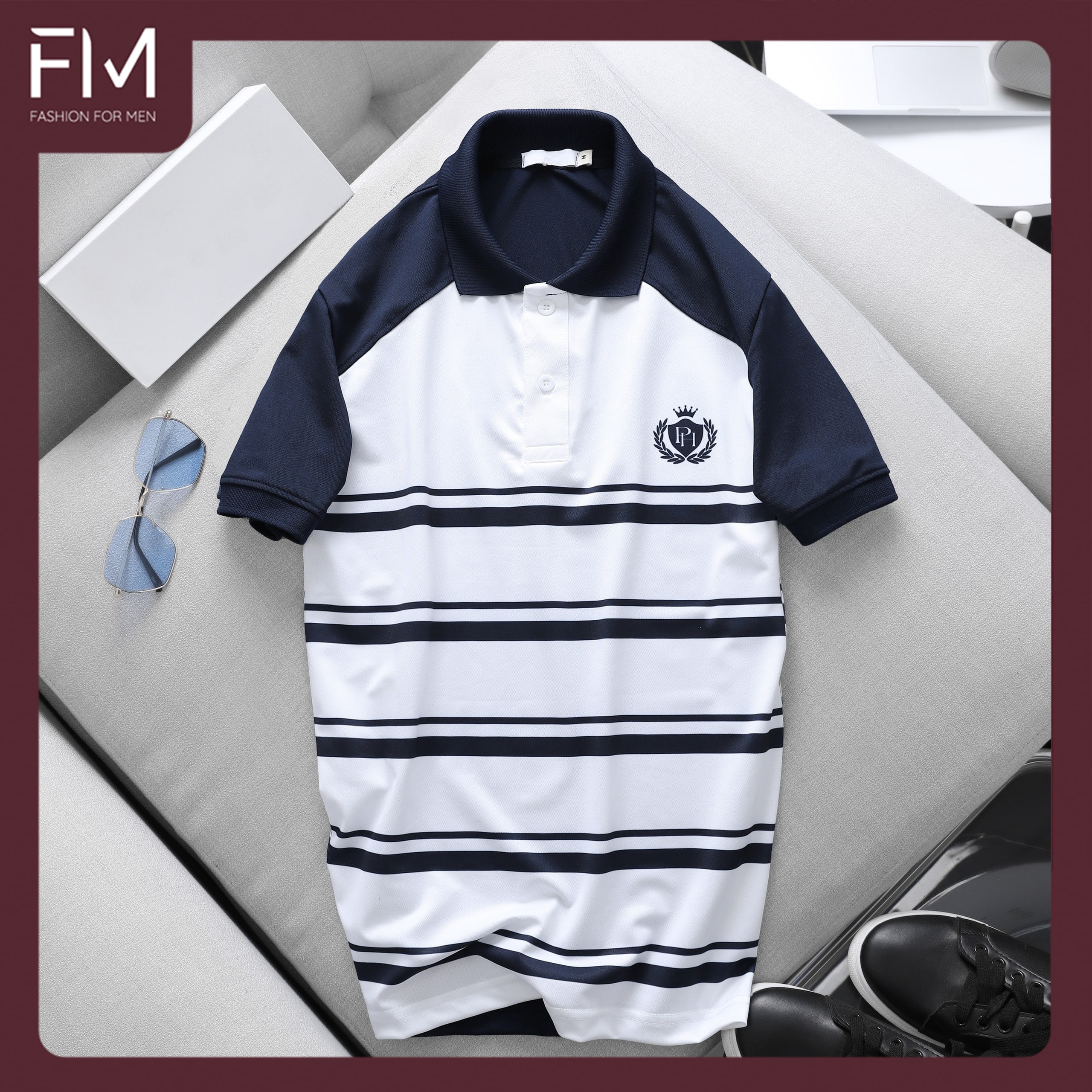 Áo thun polo thời trang nam thanh lịch, họa tiết in sọc trên áo, phù hợp mọi sự kiện - FORMEN SHOP - FMPS178