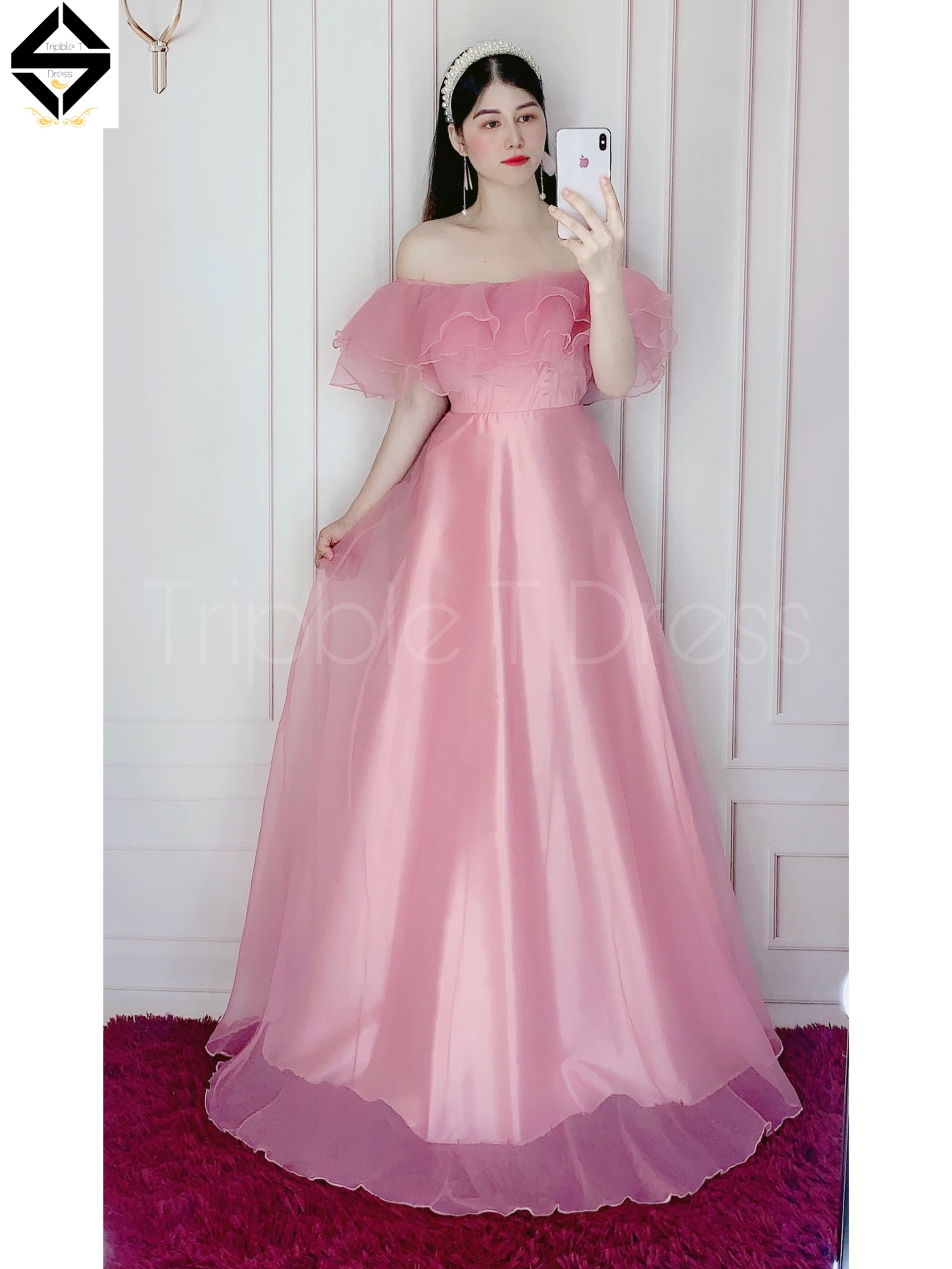 Đầm maxi dự tiệc mặc cưới bẹt vai tầng bèo TRIPBLE T DRESS - Size S/M/L (ảnh/video thật) MS324V