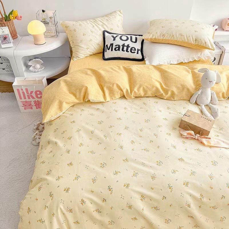 Set Cotton living 100% cotton Hàng Nhập Khẩu Cao Cấp 4 Món Hoa Nhí Vàng