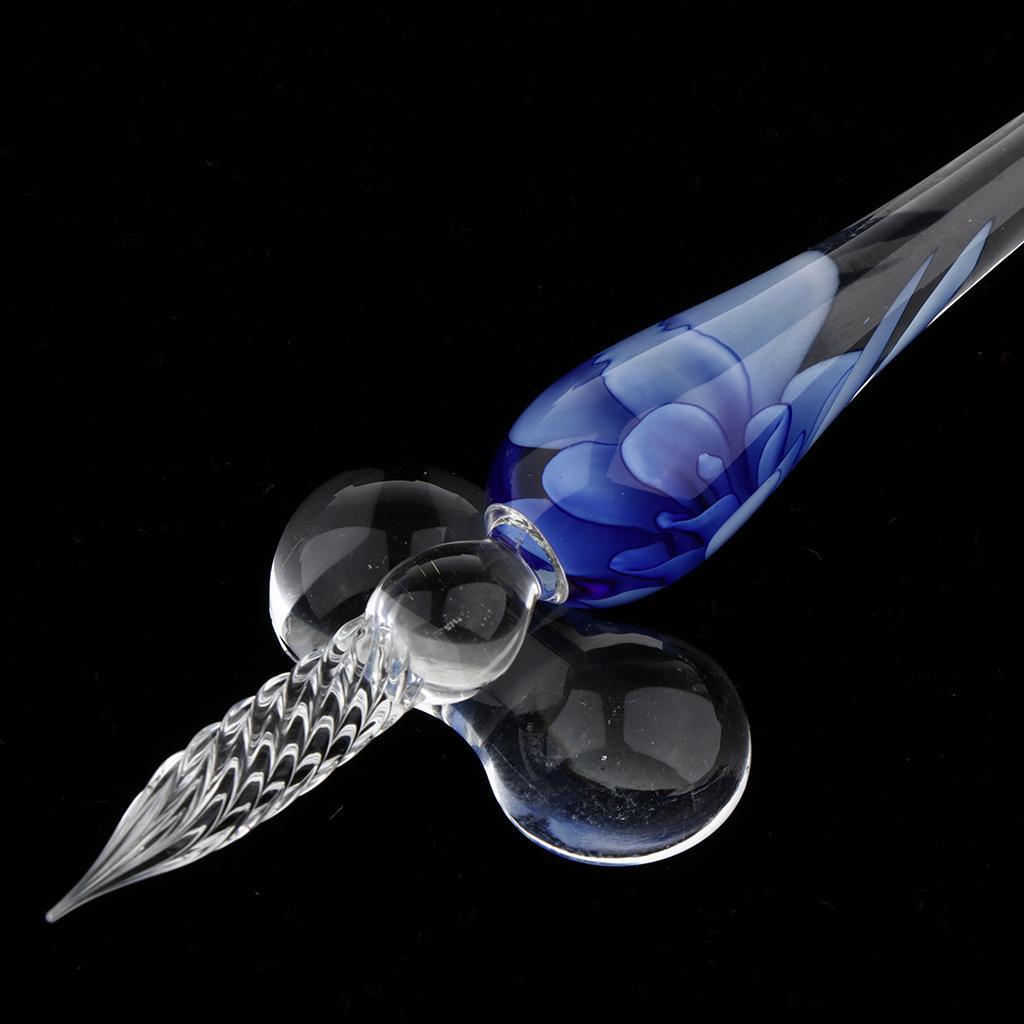Vintage Crystal High Borosilicate Glass Glass Dip Pen Signature Pen Fountain Pens Business Present Office School Stationery Gifts Blue China Flower