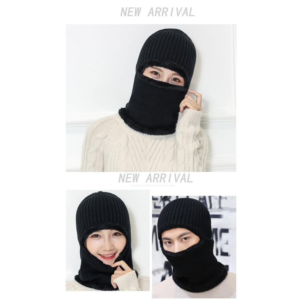 Mũ len trùm đầu ninja lót lông che kín cổ gáy ấm áp mùa đông thích hợp nam và nữ