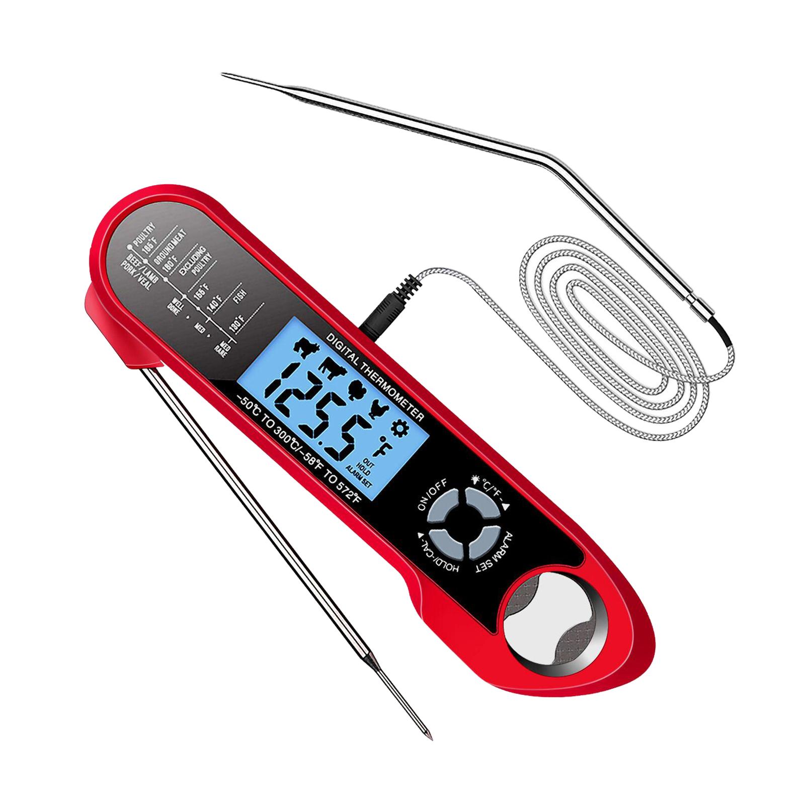 Instant Read Meat Thermometer for Cooking Foldable Food BBQ Digital Thermometer with Backlight & Calibration