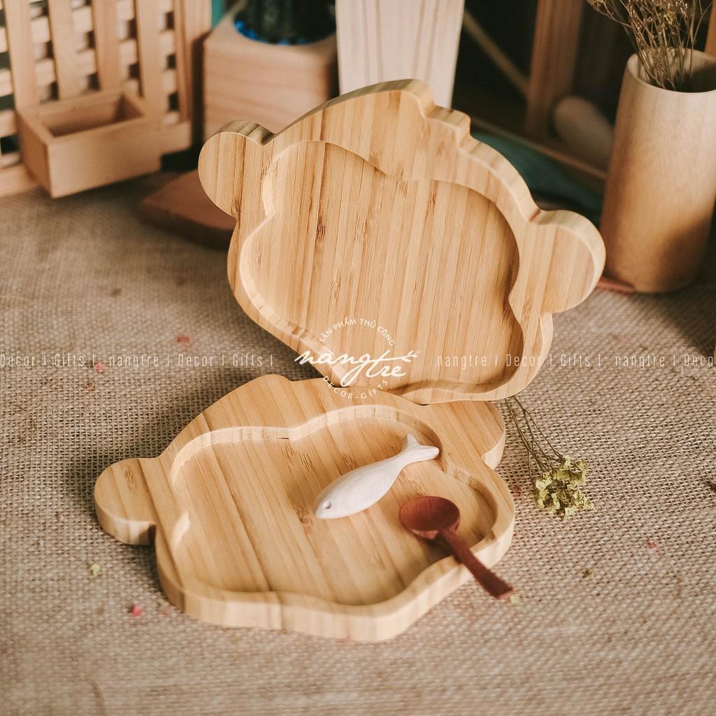 Khay gỗ tre ăn dặm hình con khỉ - Khay gỗ tre